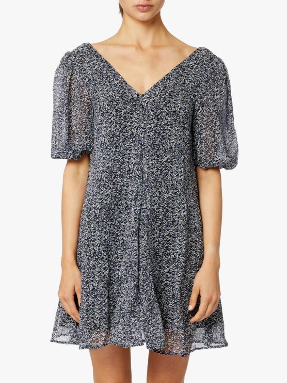 Ganni Puffy Sleeve Floral Georgette Dress Mini Lined